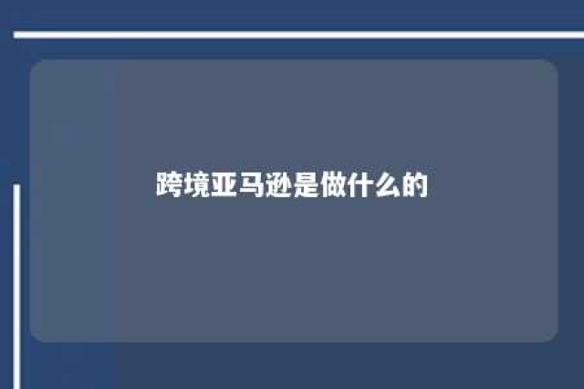 跨境亚马逊是做什么的 跨境电商亚马逊是什么